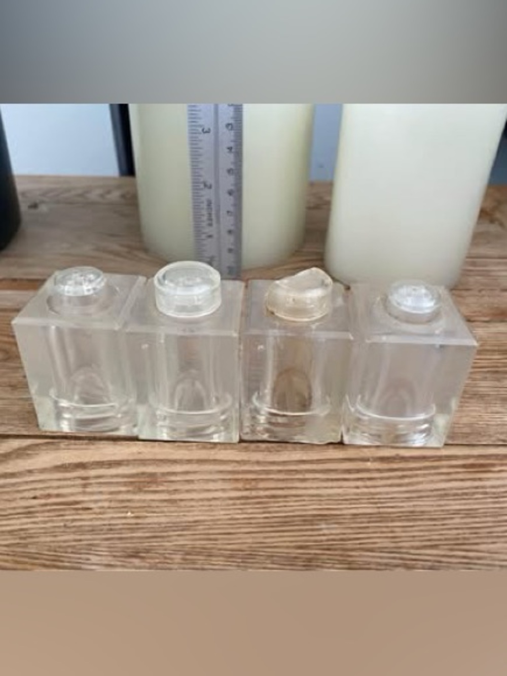 Vintage Clear Lucite Block Salt Pepper Shakers 2 Pairs Screw In Stopper Bases
